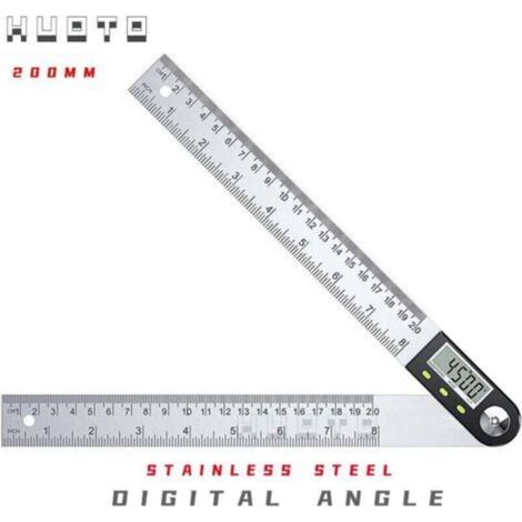 Digital Angle Finder 0-200mm Digital Angle Finder 0-360° 2-in-1 Stainless Steel Digital Protractor with LCD Display Angle Measurement for Woodworking Construction Repair-- (1/4)