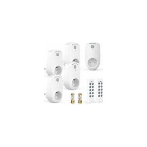 Lot de 5 Prise Programmable Électrique, Prise Télécommandée sans Fil avec 2 Télécommandes 2 Piles Fournies, 30M de Distance de Contrôle dans la Zone Ouverte, Fonction on/Off