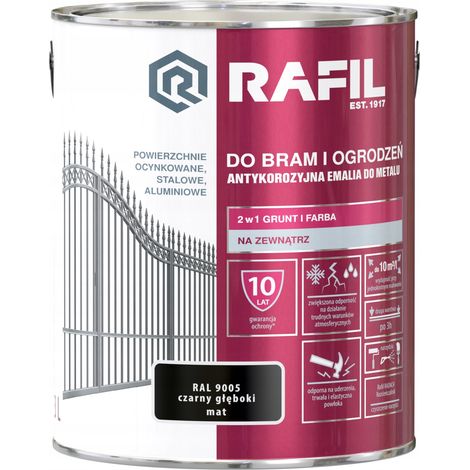 Pintura RAFIL para puertas y vallas, negro intenso RAL 9005 mate, 3L 1 unidad. (1/2)
