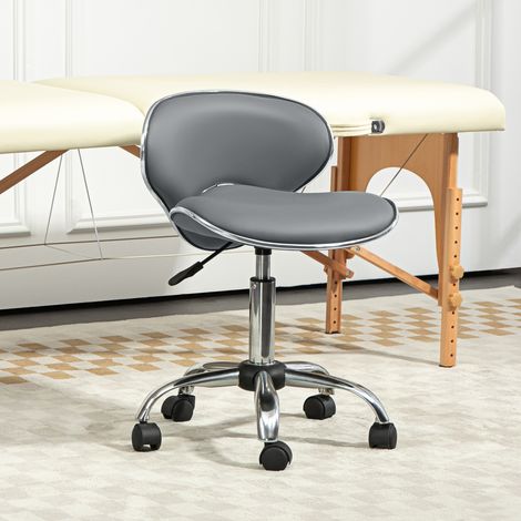 Sgabello da lavoro con ruote, altezza regolabile (44-56 cm) e schienale, girevole a 360°, grigio.