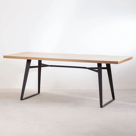 ORION91oficial® - Mesa Rectangular Madera Natural y Estructura Negro Mate (200 x 90 cm) Comedor Oficina Teletrabajo Cocina- spaziOrion91