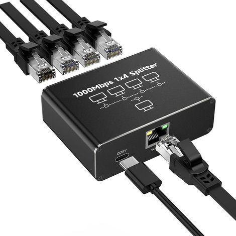 Applicable Switch Ethernet 4 Ports, Switch RJ45 Splitter 1000Mbps Multiprise Hub Ethernet RJ45 1 à 4 pour Ordinateur pour Ordinateur Hub Commutateur Routeur Décodeur Télévision Numérique (1/4)
