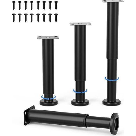 4 Pices Pieds De Meubles Rglables 18cm Noir Jambe De Table Rond En Mtal Pour Canap Armoire Lit Avec Vis