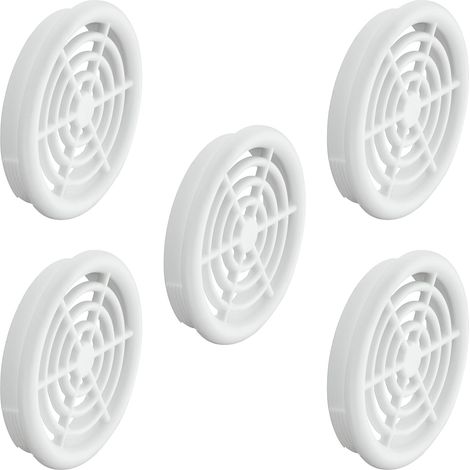 5x Griglia di ventilazione plastica tonda diametro installazione 43 mm totale 48 mm da incasso areazione dell'aria, Bianco (1/3)