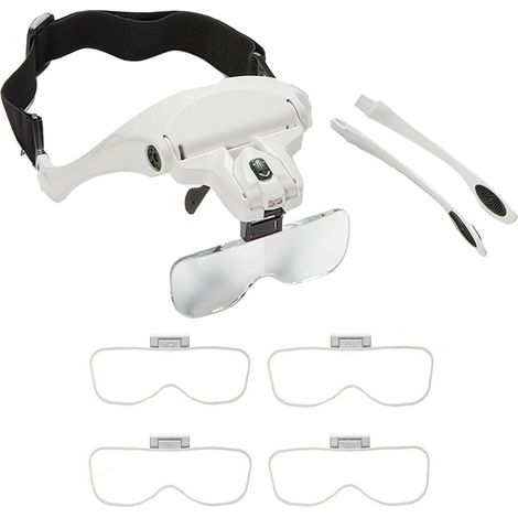 Bandeau loupe avec 5 lentilles, lumière LED double, verre grossissant monté sur tête pour réparation et artisanat (1/5)