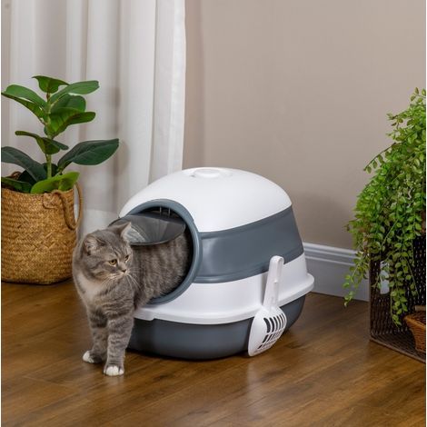 Arenero cerrado para gatos hasta 5 kg blanco y gris 52 x 41 x 38 cm plegable (1/5)
