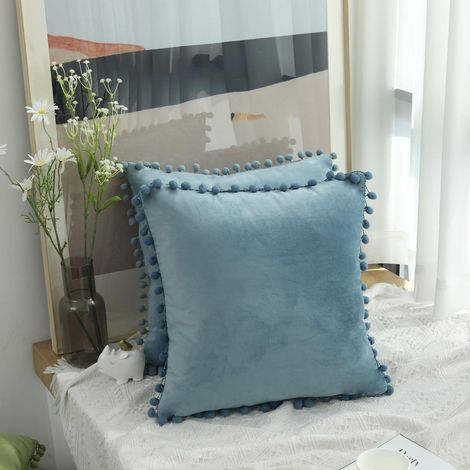 lot De 2 Oreillers Haze Blue 45x45 Cm Avec Taie D'oreiller De Nol Bouffante De Couleur Unie, Taie D'oreiller Dcorative, Oreiller Repose-tte (1/5)