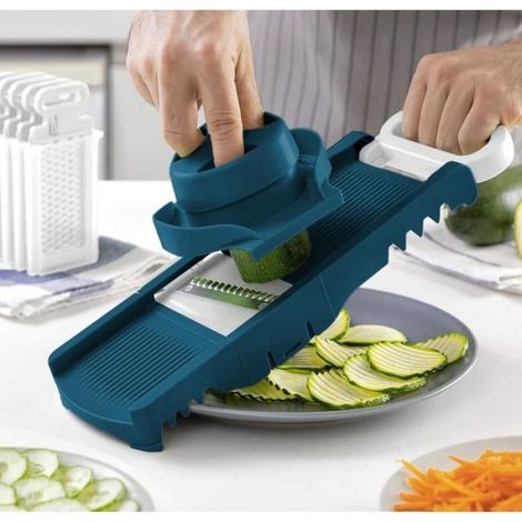 Mandoline pliable - - AMM530 - 6 en 1 - 3 Lames de râpes et 3 lames de coupes légumes - Acier inoxydable (1/5)