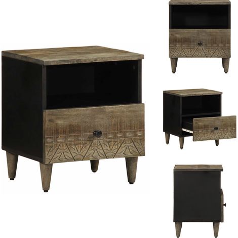 Table de chevet gris clair 40x33x46 cm bois de manguier solide - Table De Chevet - Tables De Chevet - Armoire De Lit - Table D'appoint Pour Chambre À Coucher (1/5)