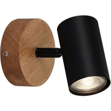 Spot mural vintage BRILONER LEUCHTEN MURITZ, 35 W, IP20, noir, métal-bois, incl., 1x GU10, Ø 9 cm (1/5)