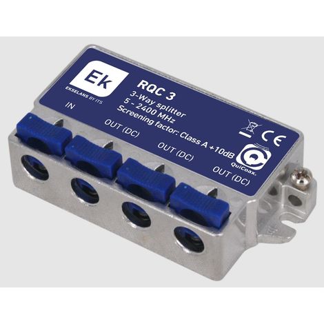 Répartiteur Classe A 3 Sorties Ekselans By Its RQC 3 - Bande Passante 5-2400 Mhz, Affaiblissement de Passage 7dB (862MHz) / 9,5dB (2400 MHz)