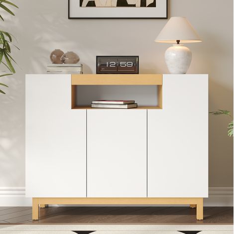 Credenza a 3 ante con vano aperto, 120,5 x 42 x 96 cm, bianco effetto legno HAVRYA (1/5)