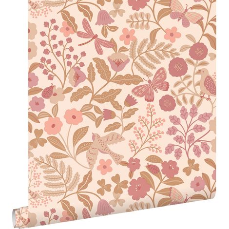 papier peint fleurs et oiseaux rose - ESTAhome (1/5)