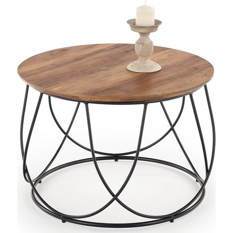 Table basse ronde avec plateau rond diamètre 60 cm et structure design en acier noir Bocage (1/5)