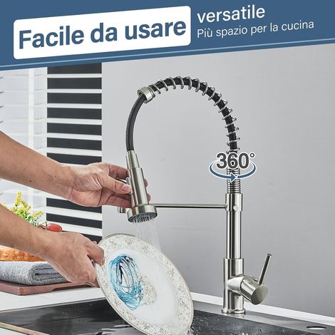 Modèle argenté mat du robinet ressort – Haute pression, bec orientable – Idéal pour lavage rapide d’évier (1/5)