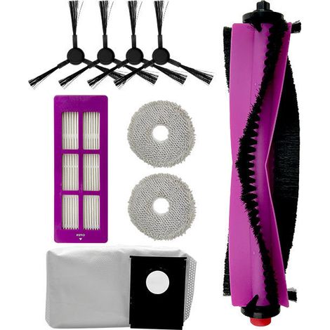 Accessoires compatibles avec le robot balayeuse Eureka J15 Pro Ultra : brosse principale, sac à poussière, filtre, chiffon et brosse latérale. (1/4)