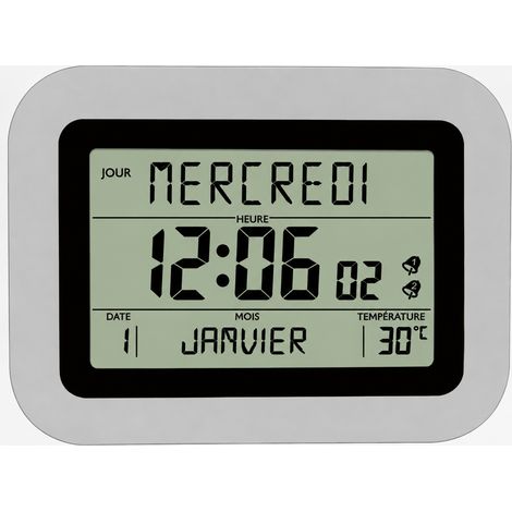 Horloge murale digitale LCD H162F argent et miroir noir réf 3395 20 × 15,3 × 3,5 cm 290 g – Livraison gratuite