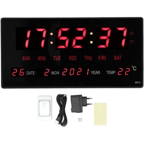 Große digitale LED-Wanduhr – Präzise Anzeige der Innentemperatur – Einfache Installation für Büro und Zuhause – 100–240 V (1/5)