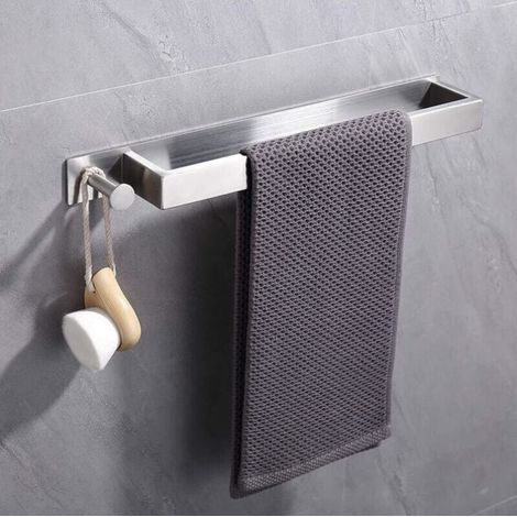 Porte-Serviettes en Acier Inoxydable, Porte Serviette d'invités Auto-adhésif sans perçage, Porte-Serviettes de Bain adhésif avec Crochets pour Salle de Bain (40 cm, brossé） (1/5)