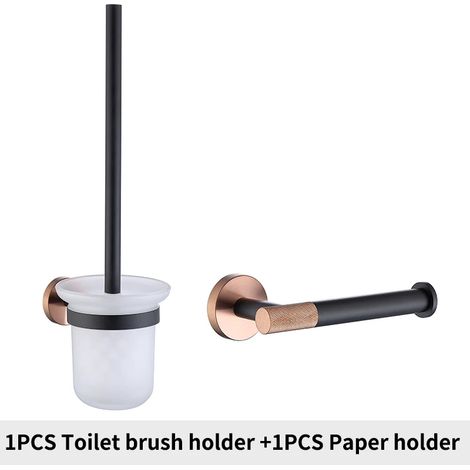 Ensemble complet pour salle de bain : crochet mural en acier inoxydable noir et or rose, porte-peignoir, porte-brosse de toilette, porte-papier toilette, porte-serviettes, porte-gobelet. (1/5)