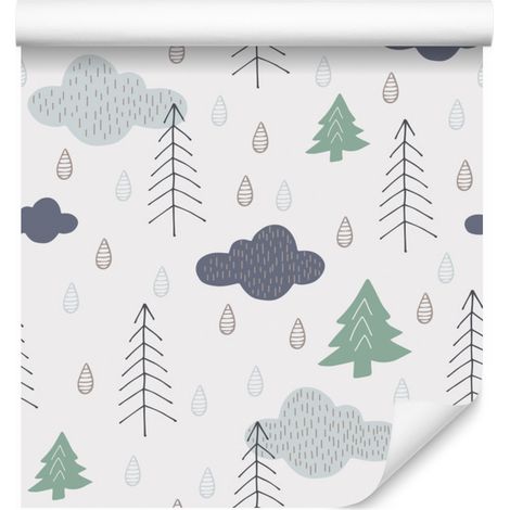 Carta da parati con alberi, nuvole e motivi naturali per soggiorno e camera da letto, 50x1000 cm. (1/5)