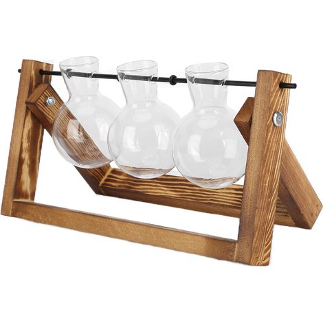 Terrarium pour plantes avec support en bois, vase en verre, jardinière de bureau en verre pour la décoration de la maison ou du bureau (cadre en bois, 3 bouteilles) (1/5)