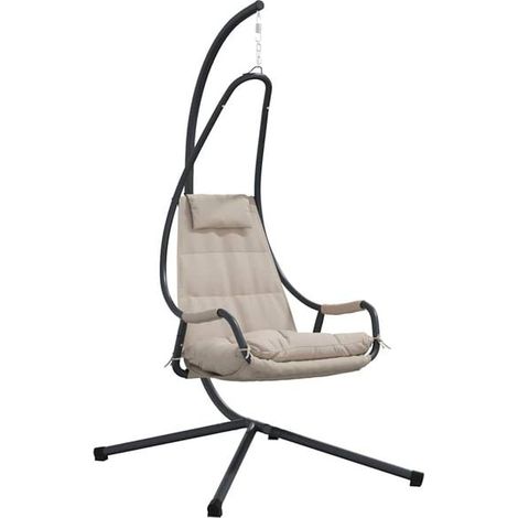 Fauteuil suspendu gris-brun, 94 x 107 x 196,5 cm, acier. (1/5)