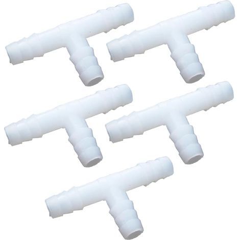 Lot de 5 raccords de tuyau cannelés en T, adaptateurs de tuyau égaux, connecteurs d'irrigation en plastique ondulé pour jardin, aquarium, tuyau d'air d'aquarium de poissons, 6 mm (1/5)