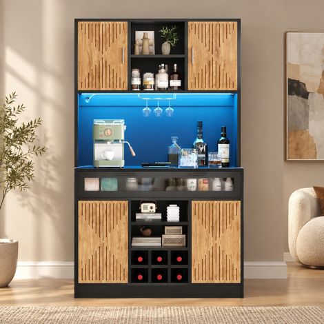 Mobile alto da cucina 105x40x180 cm in MDF nero effetto legno con LED e prese integrate - CHICFURN (1/5)