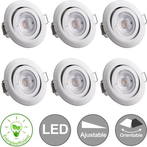 Monzana 6x Focos LED Empotrables Luz de Techo Blanco Cálido Giratorio 68mm Atenuable Redondo 3000K Iluminación Interior Blanco