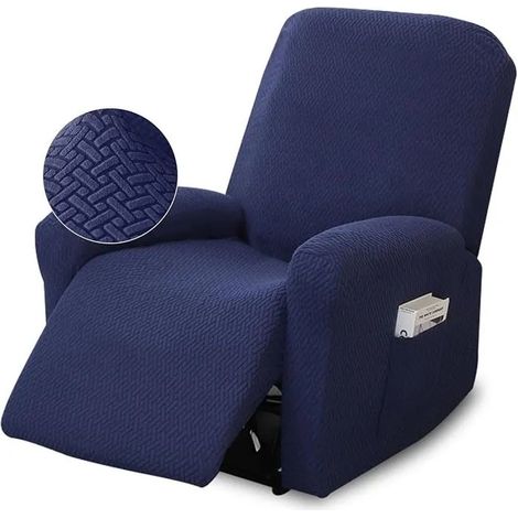 Lot de 4 housses de fauteuil extensibles pour fauteuil relax - Complet avec poches - Pour fauteuil relax 1 Bleu HOUSSE DE FAUTEUIL (1/5)