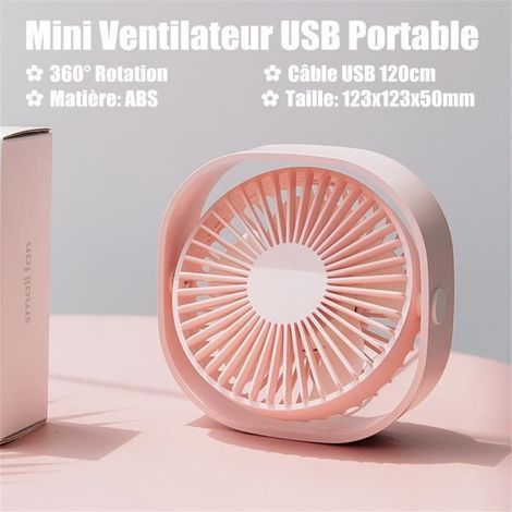 Mini-USB-Ventilator, tragbar, 360° drehbar – Kühlende Klimaanlage für Büro, Schlafzimmer, Sommer, Camping, Pink (1/4)