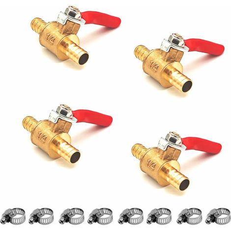 Vanne à Boisseau Sphérique en Laiton Lot de 4, 8 mm Raccord de Tuyau pour Eau Gaz Huile Interrupteur de Valve Compatible avec Scooter Moto Quad Deux Roues (8MM) (1/5)
