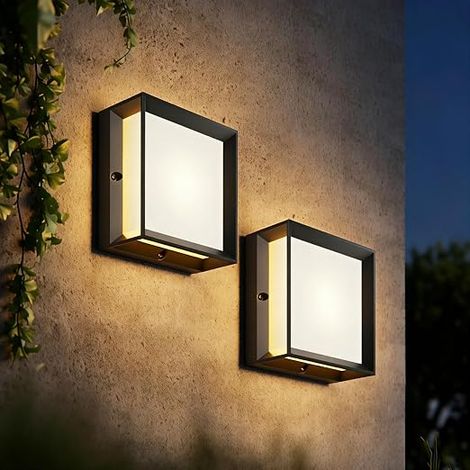 2 x E27 Outdoor/Indoor Wall Lights, Maximum 60 W, IP65 Waterproof for Indoor and Outdoor, PC + Aluminium, Bulb Not Included, Black (1/5)