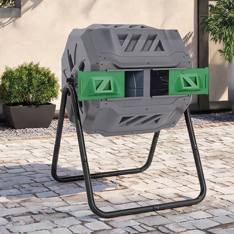 Composteur rotatif double chambre 160 L monté sur roues en PP (1/5)