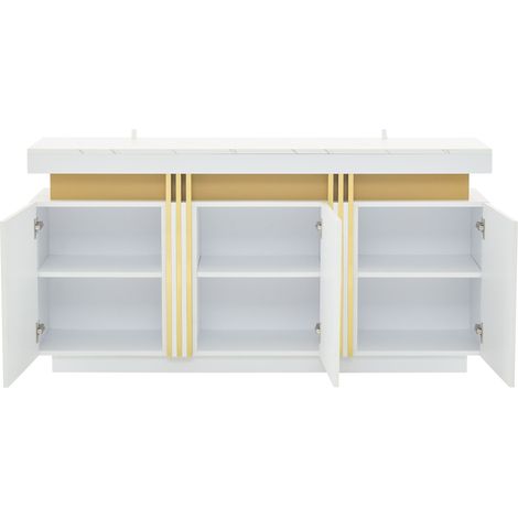 Credenza moderna bianca 140 x 38 x 70 cm con 3 ante e ripiani regolabili HOMVRA (1/5)