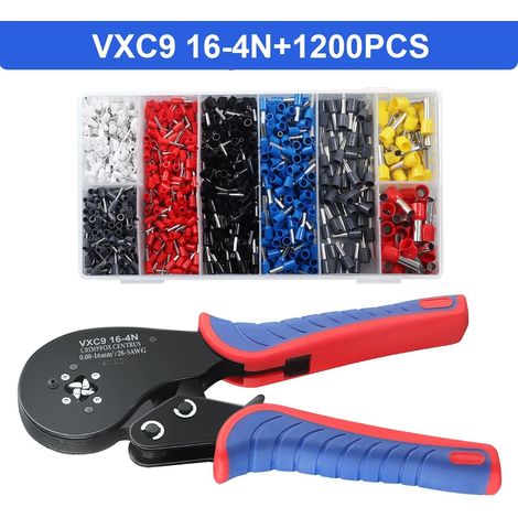 (1200 pièces en rouge) Outil de sertissage de manchon pour isolateurs électriques de grande taille 0,08-16 mm²/28-5 AWG. (1/5)