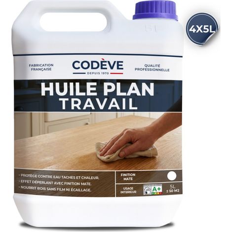 Huile Plan De Travail - 4x5 L - Codeve Bois - Pour L'entretien D'un Plan De Travail En Bois Massif, Stratifié Ou Lamellé.