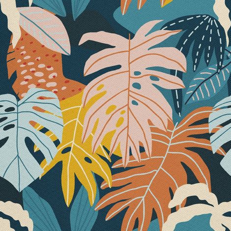 Tissu décoratif d'extérieur Oxford - Motif de feuilles de palmier colorées I DX269 (1/5)