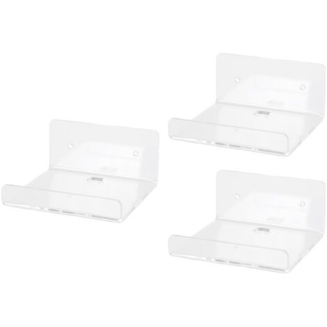 RHG Lot de 3 petites étagères flottantes en acrylique transparent, fixées au mur et adhésives, idéales pour plantes, photos, figurines et appareils photo (1/5)