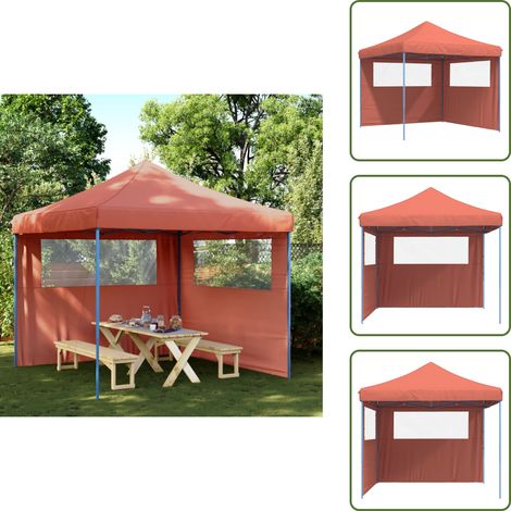 Partyzelt Faltbar Pop-Up mit 2 Seitenteilen Terrakottarot - Outdoor-Pavillon - Gartenpavillon - Festzelt - Markise - Sonnenschutz (1/5)
