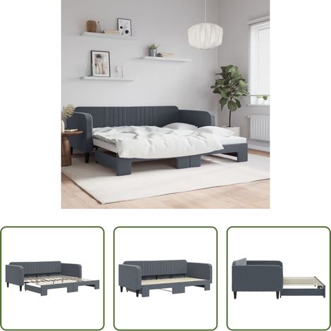 vidaXL Sofa-Bett - Tagesbett Ausziehbar Dunkelgrau 100x200 cm Samt (1/5)