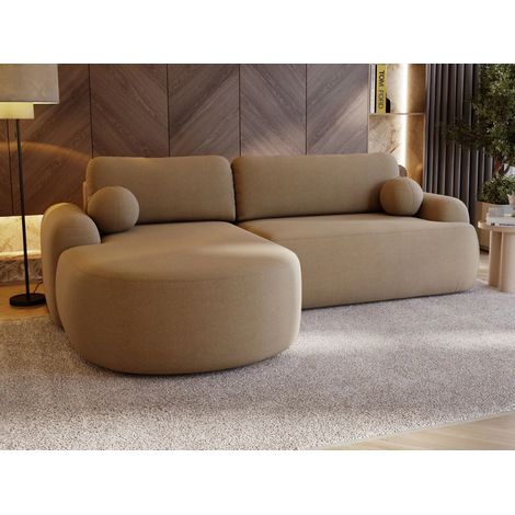 Canapé D'angle Convertible Méridienne Gauche Aurio Tissu Velours Marron Clair (1/5)