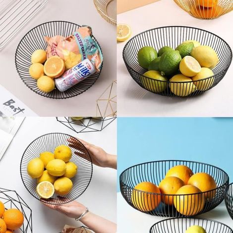 Corbeille à fruits en fil métallique noir 27,5 x 9 cm - Corbeille à fruits en métal - Design arrondi - Rangement ajouré (1/4)