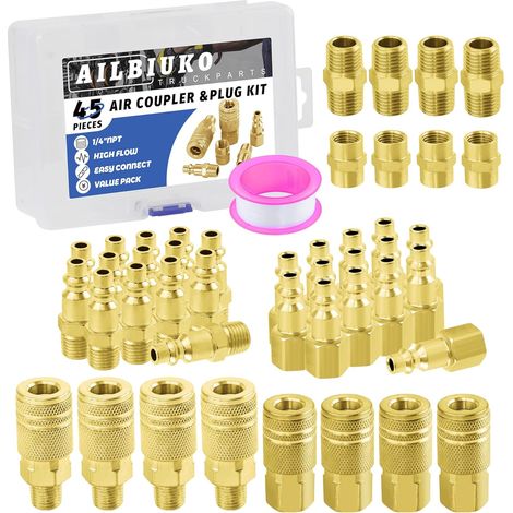 Luftkupplungs- und Steckerset, 45-teiliges 1/4"-NPT-Druckluftwerkzeug-Anschlussset, Schnellkupplungs-Druckluftschlauchanschlüsse, Zubehör für Luftkompressoren (1/5)
