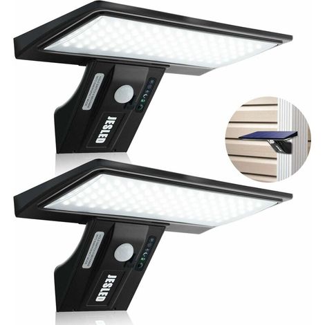 Lámpara solar para exteriores, [paquete de 2], 90 LED, 2600 mAh, sensor de movimiento, resistente al agua, luz de pared inalámbrica para jardín (batería reemplazable).