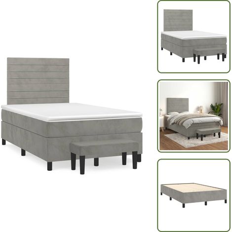 Sommier à lattes de lit et matelas gris clair 120x190cm velours - Lit Plateforme - Lit Avec Rangement - Lit Capitonné - Lit Velours - Lit Double (1/5)