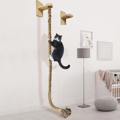 Arbre à chat mural avec poteaux à griffer, corde d'escalade, grande échelle et plateforme de repos - Favorise de saines habitudes et offre un divertissement sans fin (marron clair) (1/5)