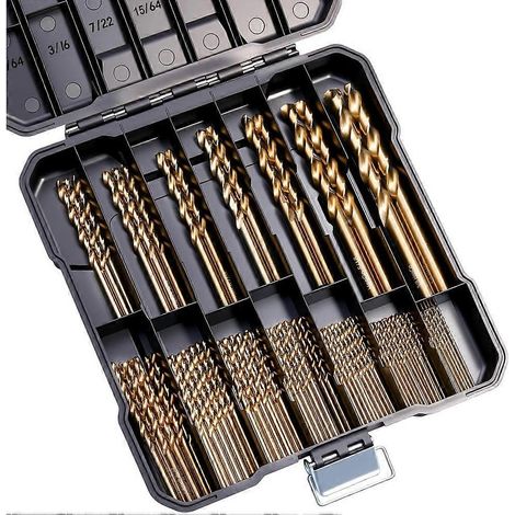 Jeu de 99 forets en alliage de cobalt M35, de 1/16 pouce à 3/8 pouce, jeu de forets hélicoïdaux, compatible avec l'acier inoxydable, les métaux durs et le bois. (1/5)