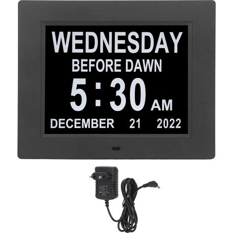 Horloge Numérique Murale 8 Pouces avec Affichage HD Grand, Calendrier Journalier, Alarme et Rappels Multilingues, Prise UE 110‑240V pour Personnes Âgées (1/5)